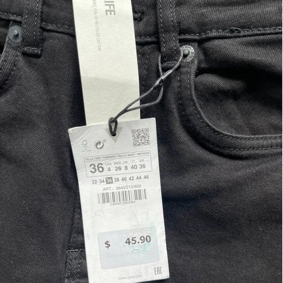 NWT ZARA Women's Black Mid Rise Frayed Hem Flared Cropped Denim Jeans - Picture 6 of 10